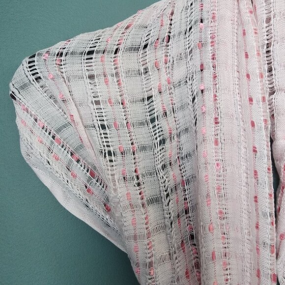 Lightweight Long Open Weave White & Pink Scarf - Picture 4 of 11